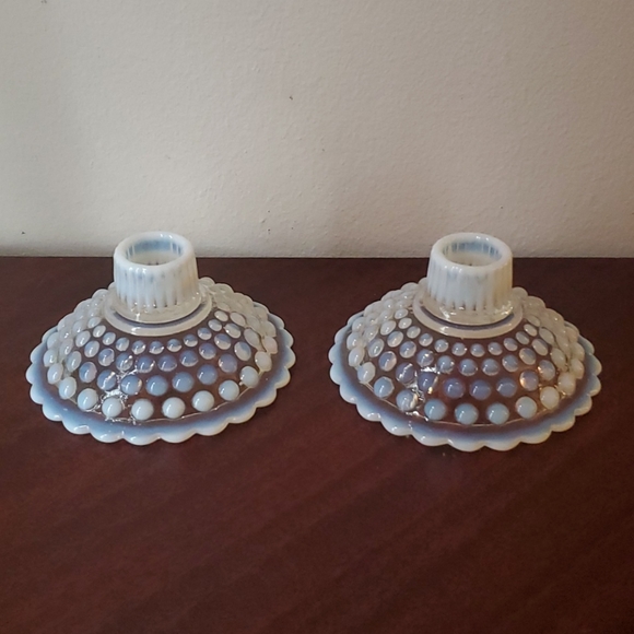 Vintage Other - 2 Opalescent Hobnail Glass Candle Holders